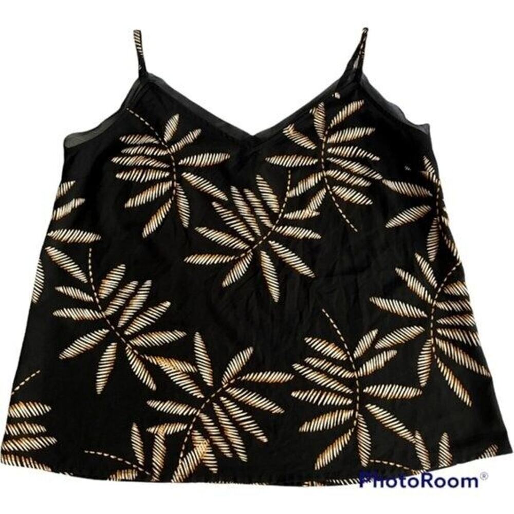 A New Day Camisole Womens Size M Black Tropical Adjustable Straps Vacation
